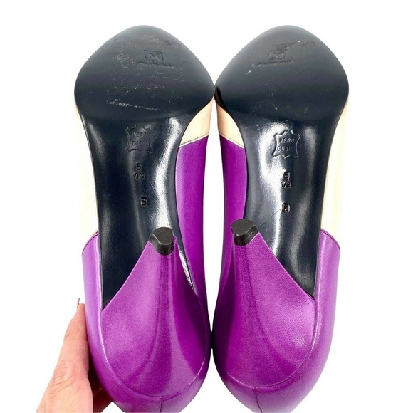 Vintage Bruno Magli Women’s Pumps Heels Purple Cream Made in Italy Sz 5.5 B 36 - Picture 5 of 8